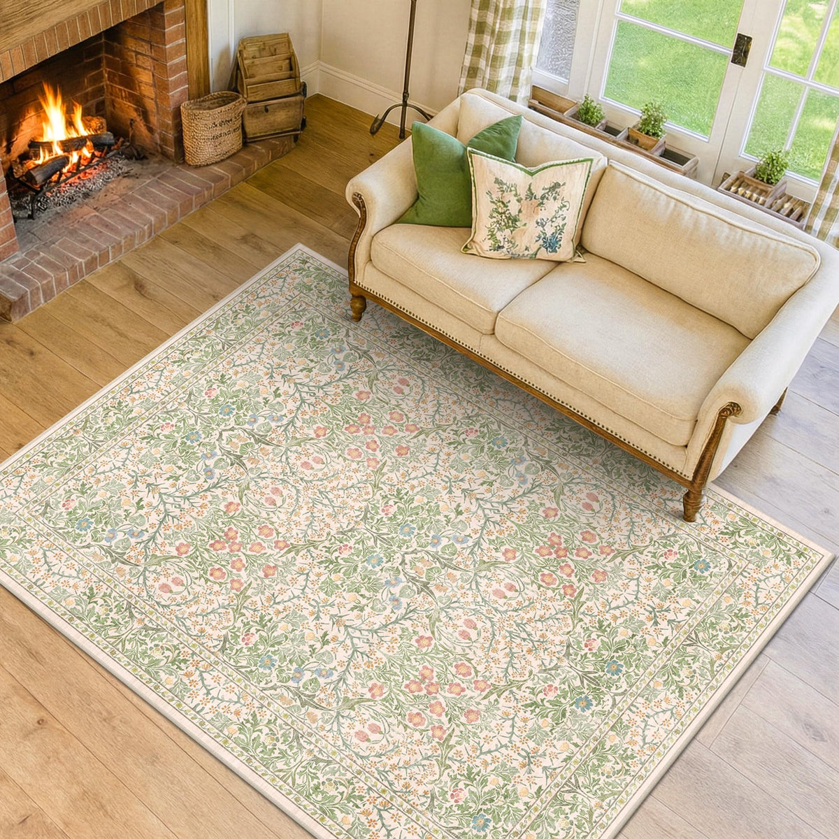 Vintage Floral Dark Green 3x5 Area Rugs for Entryway, Kitchen, Bedroom Beside Rug, Laundry Room, Non-Slip Low Pile Ultra Soft Stain Resistant Small Carpet