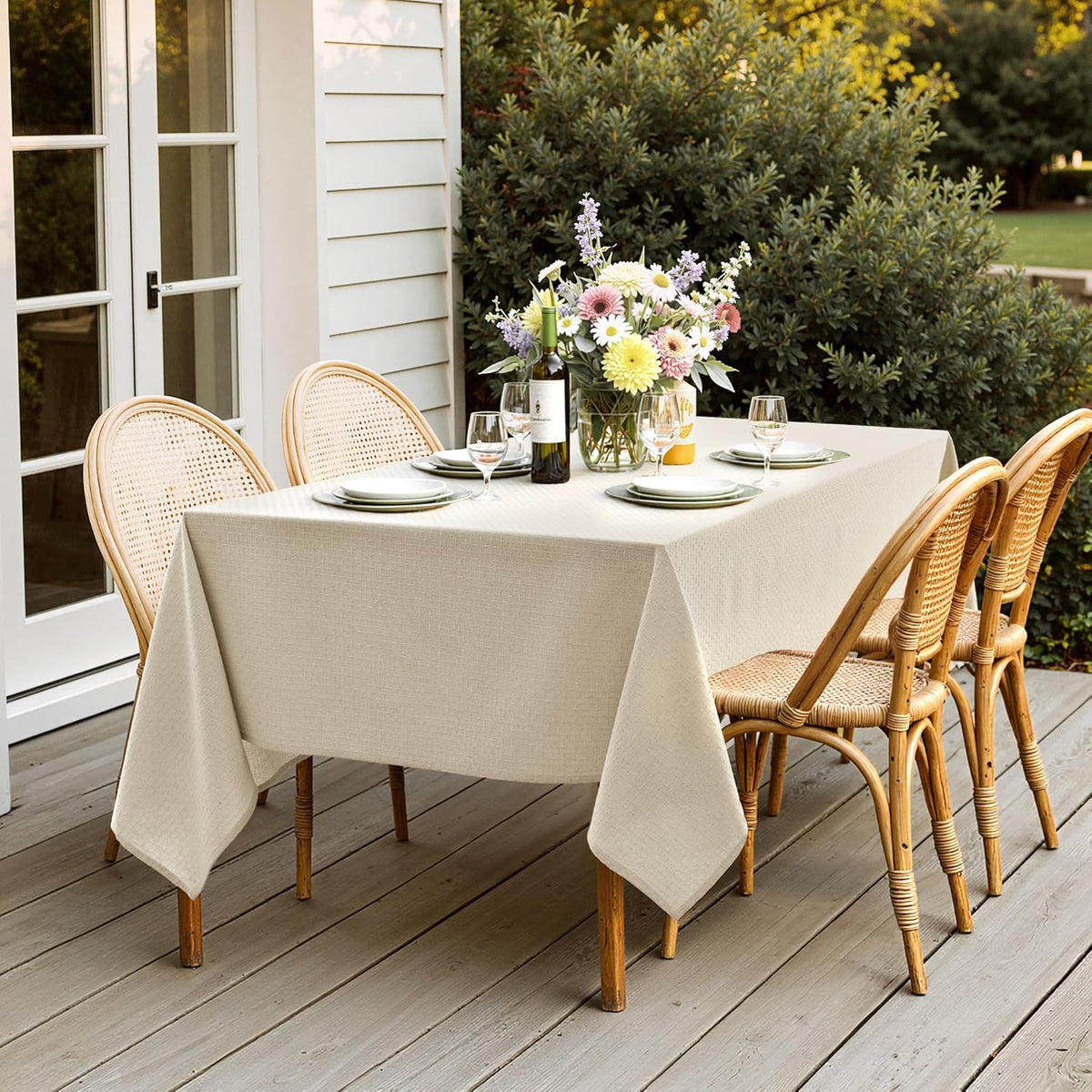 MIULEE Natural Beige Linen Rectangle Tablecloth 52x70 Inch