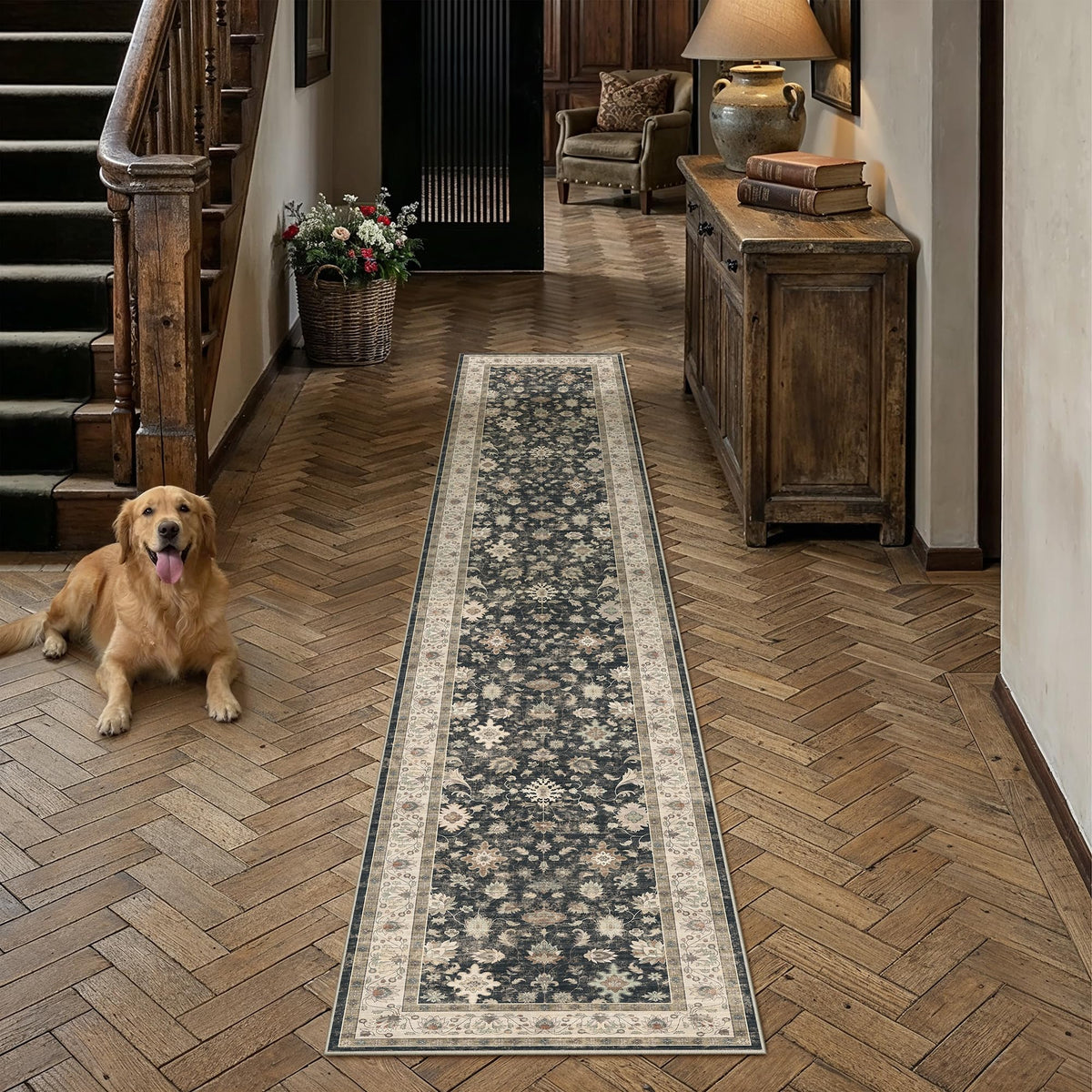 HUGEAR 3x5 Colorful Retro Floral Washable Area Rug for Entryway