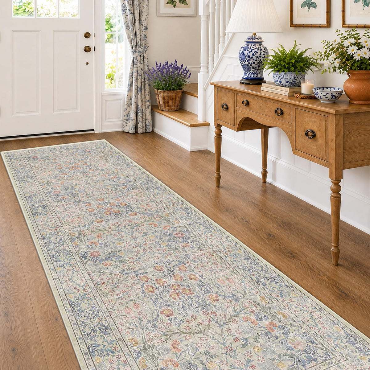 Vintage Floral Dark Green 3x5 Area Rugs for Entryway, Kitchen, Bedroom Beside Rug, Laundry Room, Non-Slip Low Pile Ultra Soft Stain Resistant Small Carpet