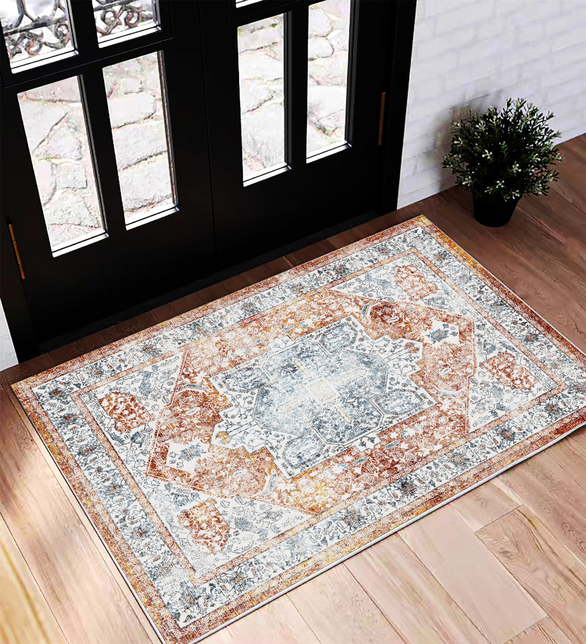 CHAMPLANT 6'x9' Washable Vintage Area Rug Boho Chic Medallion Distressed Design Non-Shedding Easy Care Ideal for High Traffic Areas in Living Room Bedroom Kitchen Office Large Carpet