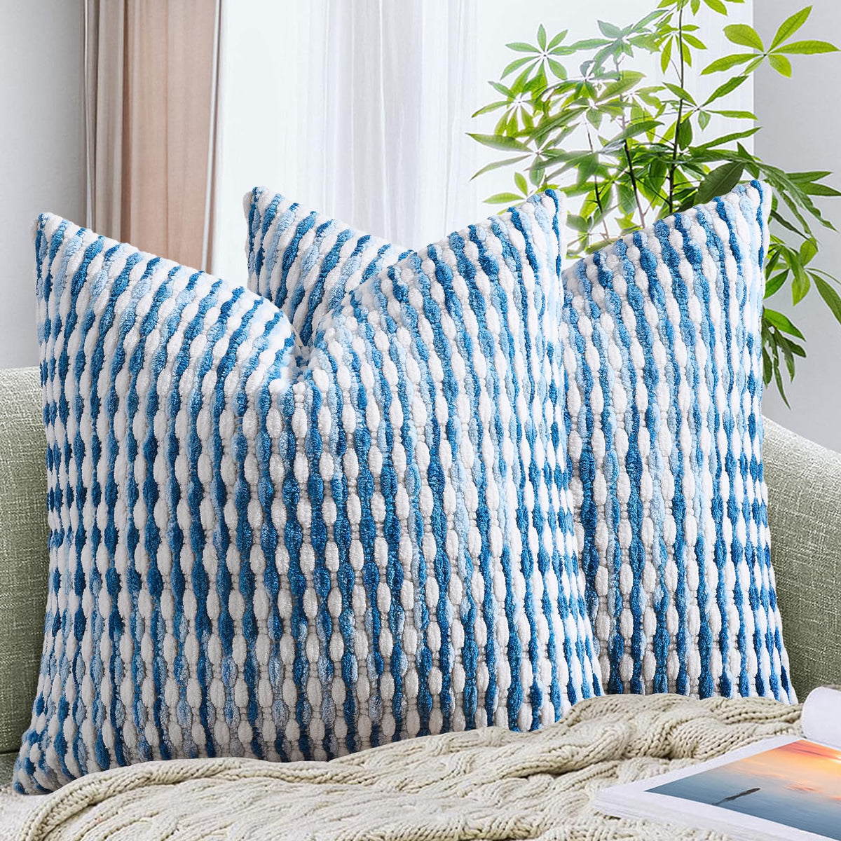 AmHoo Set of 2 Boho Chenille Pillow Cover Decorative Tufted Pillowcase for Couch Bed Sofa Bedroom Living Room Modern 18 x 18-Inch Brown