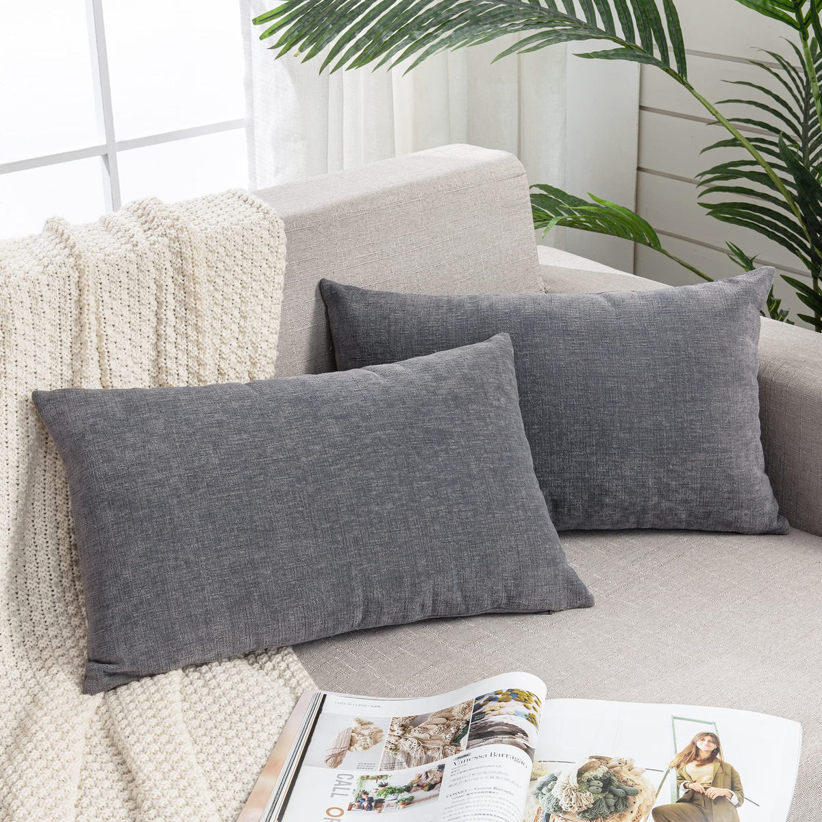 GAWAMAY Decorative Throw Pillow Covers 16x16 Inch Set of 2, Super Soft Chenille Square Pillows Farmhouse Fall Pillowcase for Living Room Bedroom Sofa Couch Cushion Cover Navy Blue 40x40cm