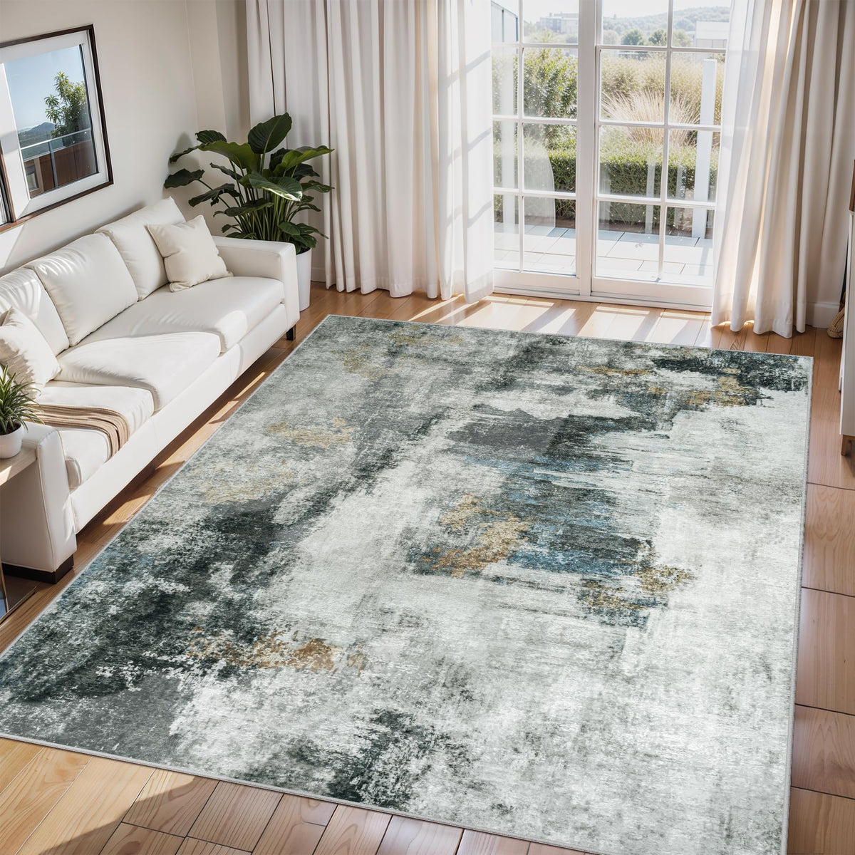 8x10 Area Rugs for Living Room Washable Bedroom Dining Room Blue Grey