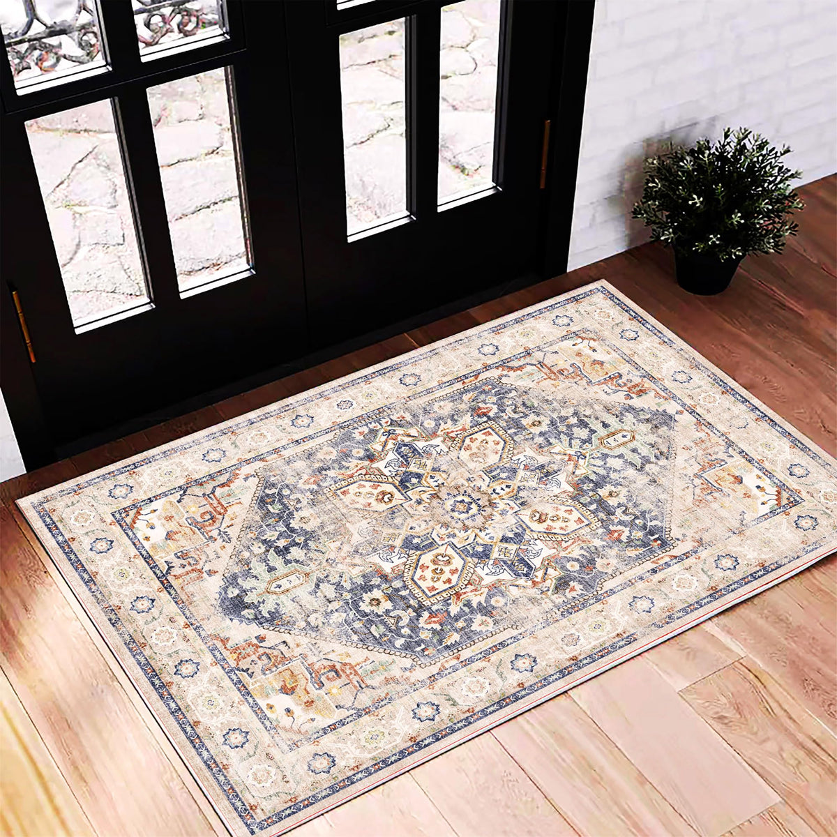 CHAMPLANT 6'x9' Washable Vintage Area Rug Boho Chic Medallion Distressed Design Non-Shedding Easy Care Ideal for High Traffic Areas in Living Room Bedroom Kitchen Office Large Carpet