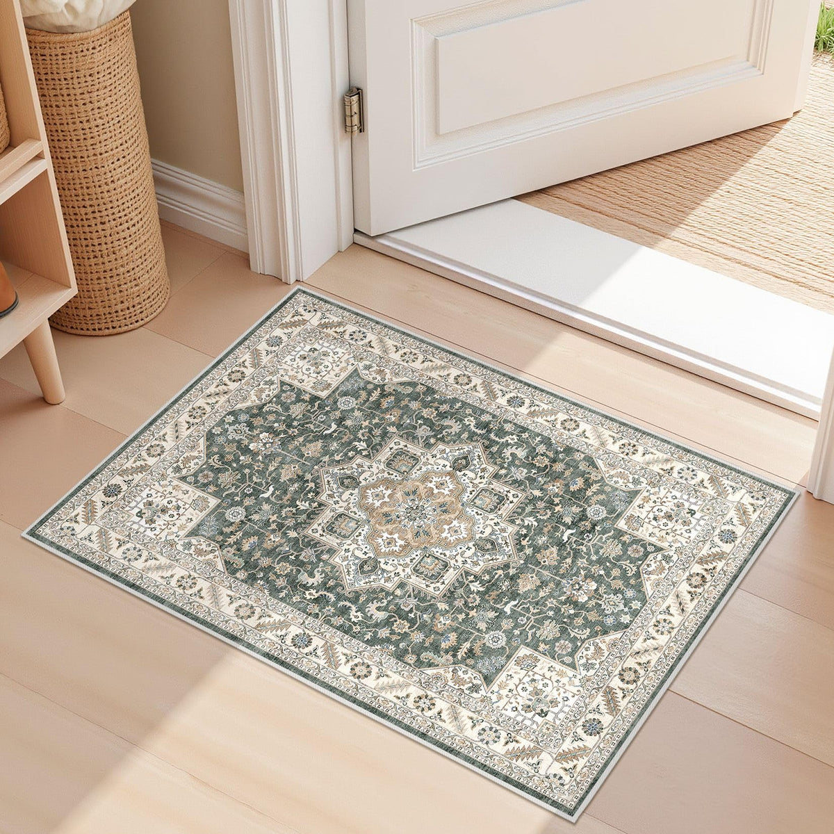 cotiled 5x7 Area Rug for Living Room, Washable, Traditional, Beige