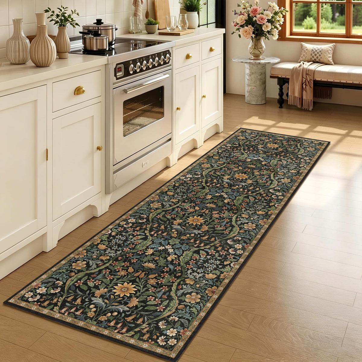 Floral Area Rug 5x7 Botanical Washable Carpet for Living Room