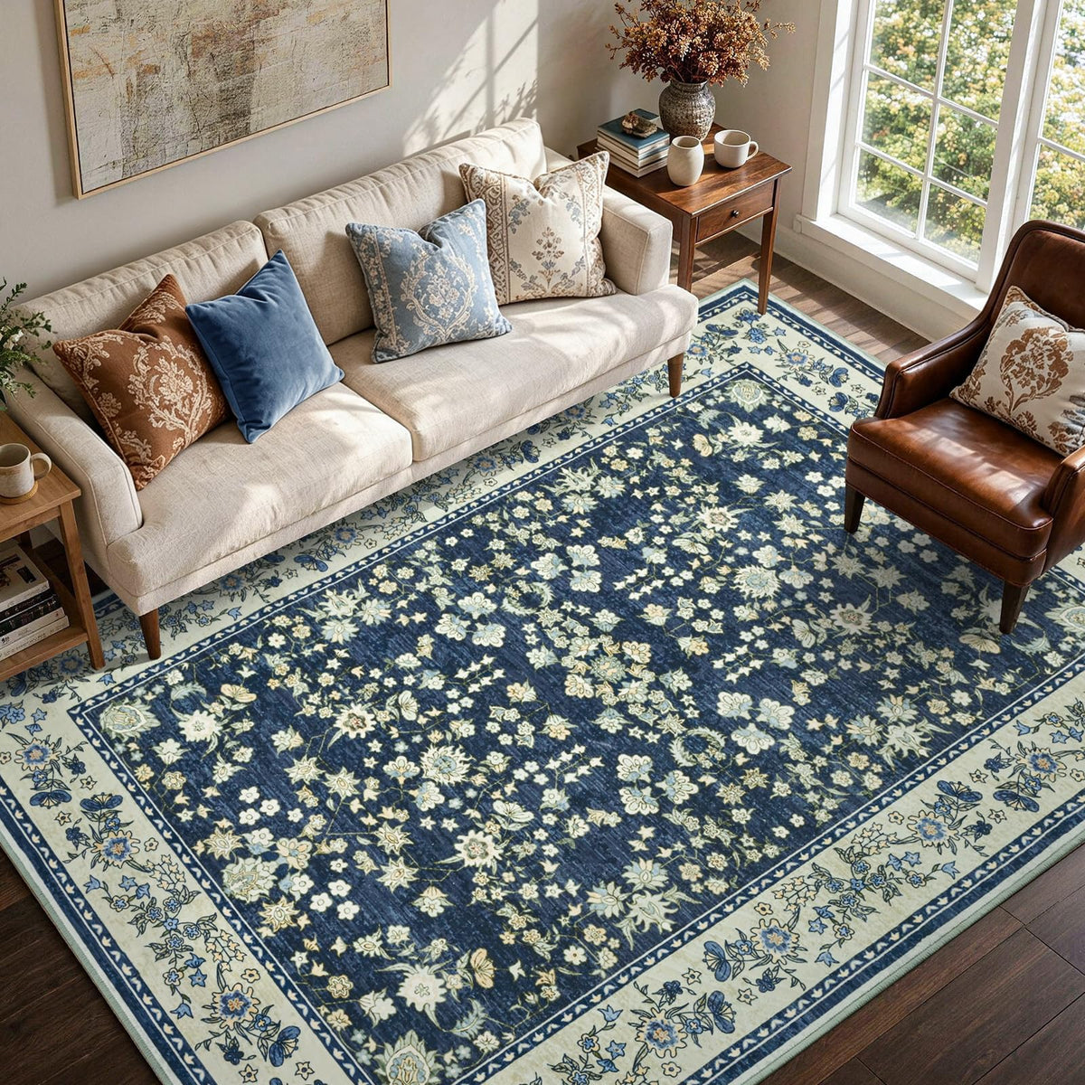 6x9 Ft Large Area Rugs for Living Room, Soft Non-Slip Washable Rugs Modern Abstract Pattern Carpet for Bedroom Indoor Floor Nursery Home Decor (Blue)