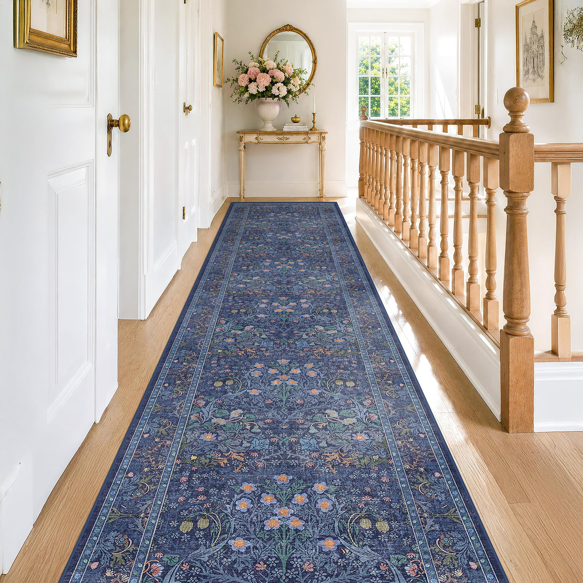 Vintage Floral Dark Green 3x5 Area Rugs for Entryway, Kitchen, Bedroom Beside Rug, Laundry Room, Non-Slip Low Pile Ultra Soft Stain Resistant Small Carpet