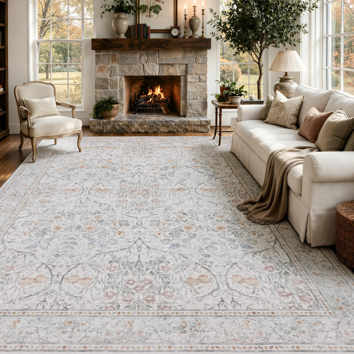 JOLLYVOGUE 5x7 Area Rugs for Living Room, Washable Rug, Beige