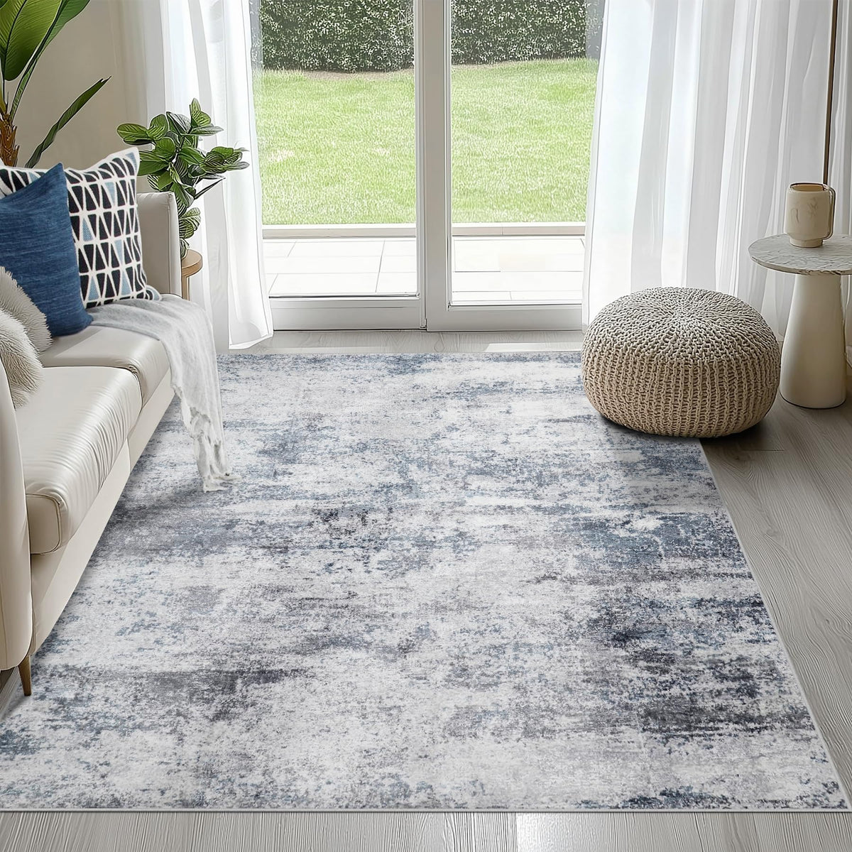 8x10 Area Rugs for Living Room Washable Bedroom Dining Room Blue Grey