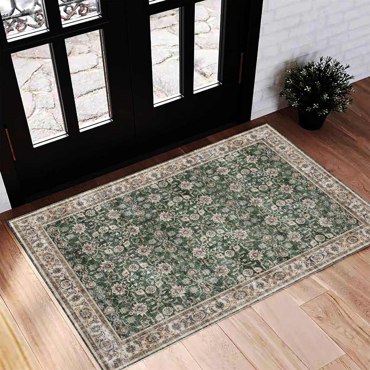 CHAMPLANT 6'x9' Washable Vintage Area Rug Boho Chic Medallion Distressed Design Non-Shedding Easy Care Ideal for High Traffic Areas in Living Room Bedroom Kitchen Office Large Carpet