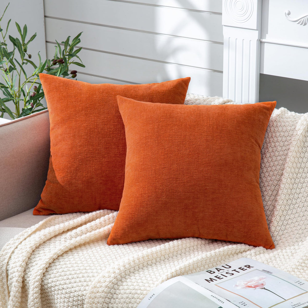 GAWAMAY Decorative Throw Pillow Covers 16x16 Inch Set of 2, Super Soft Chenille Square Pillows Farmhouse Fall Pillowcase for Living Room Bedroom Sofa Couch Cushion Cover Navy Blue 40x40cm