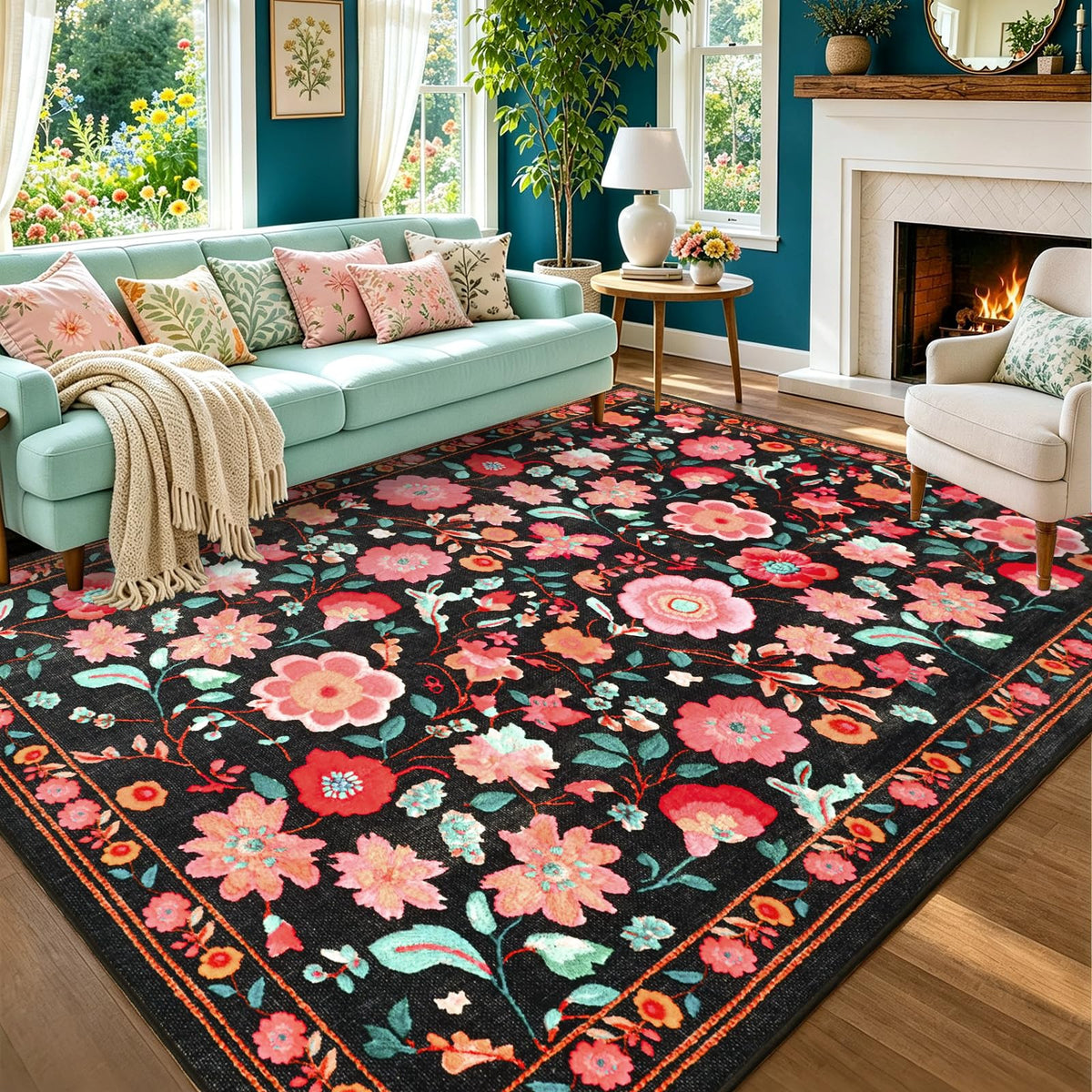 6x9 Ft Large Area Rugs for Living Room, Soft Non-Slip Machine Washable Rug, Vintage Stain Resistant Carpets for Bedroom Nursery Dining Room Home Decor (Beige)
