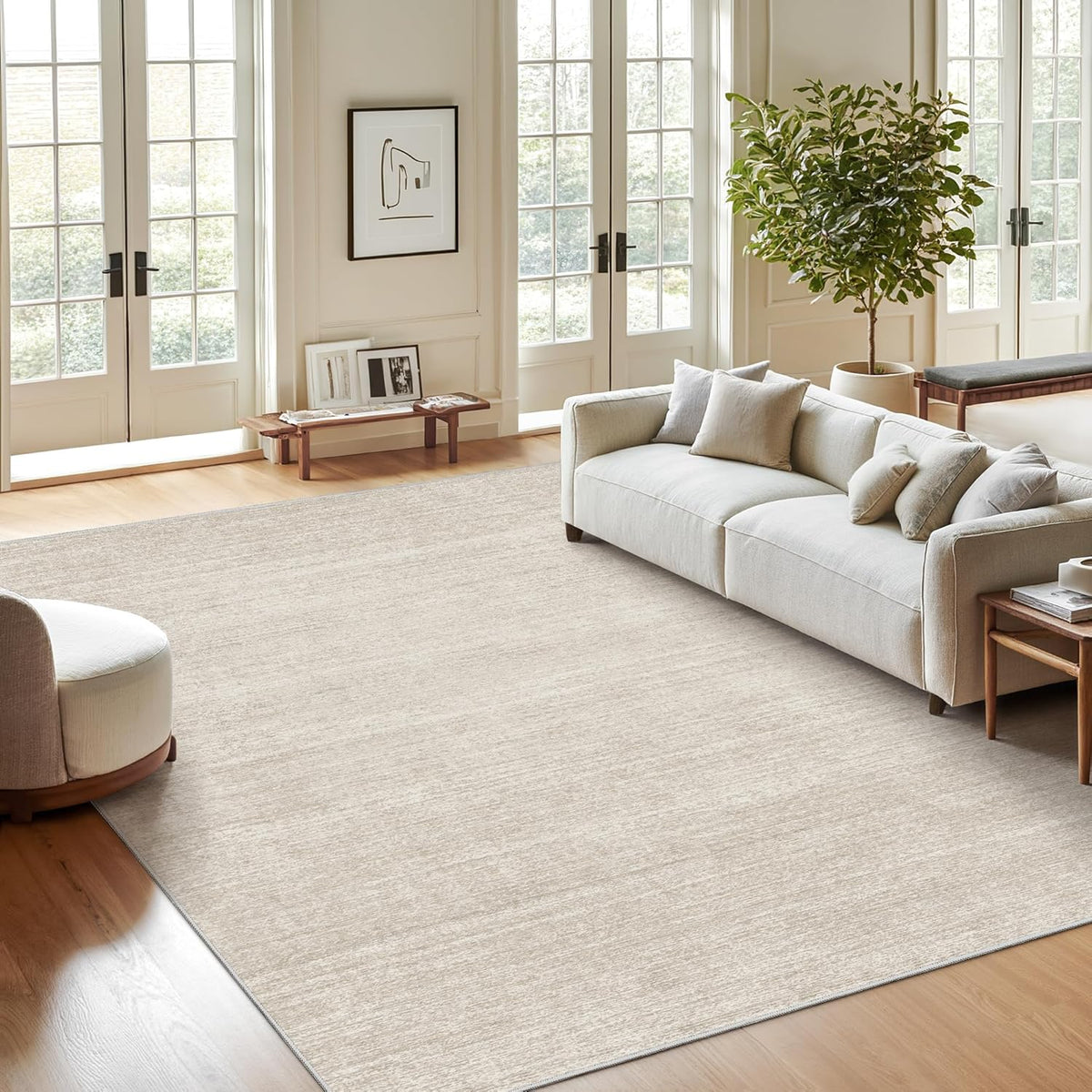 Valenrug Washable Rugs 5x7, Non Slip Large Area Rugs for Living Room, Beige