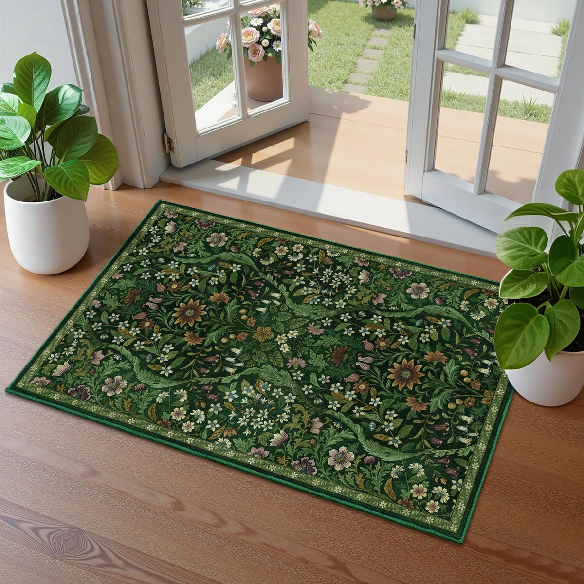 Floral Area Rug 5x7 Botanical Washable Carpet for Living Room