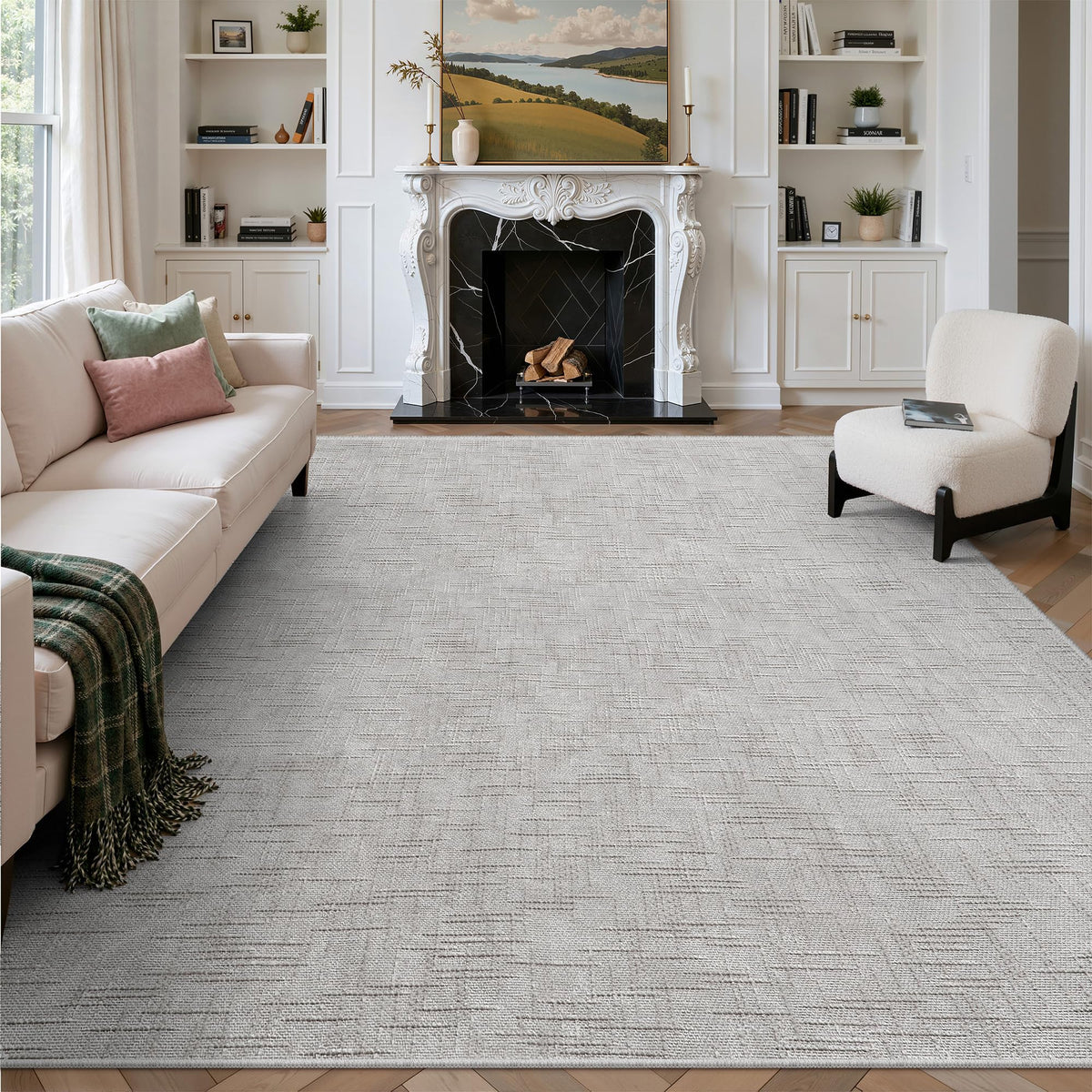 Valenrug Washable Rugs 5x7, Non Slip Large Area Rugs for Living Room, Beige