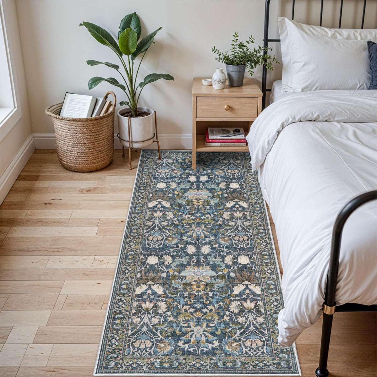 Hallway Washable Runner Rug - 2x10 Kitchen Rugs Entryway Rug Runner Vintage Soft Floor Mat Non Slip Indoor Farmhouse Carpet for Bathroom Living Room Bedroom (2 X 10, Beige)