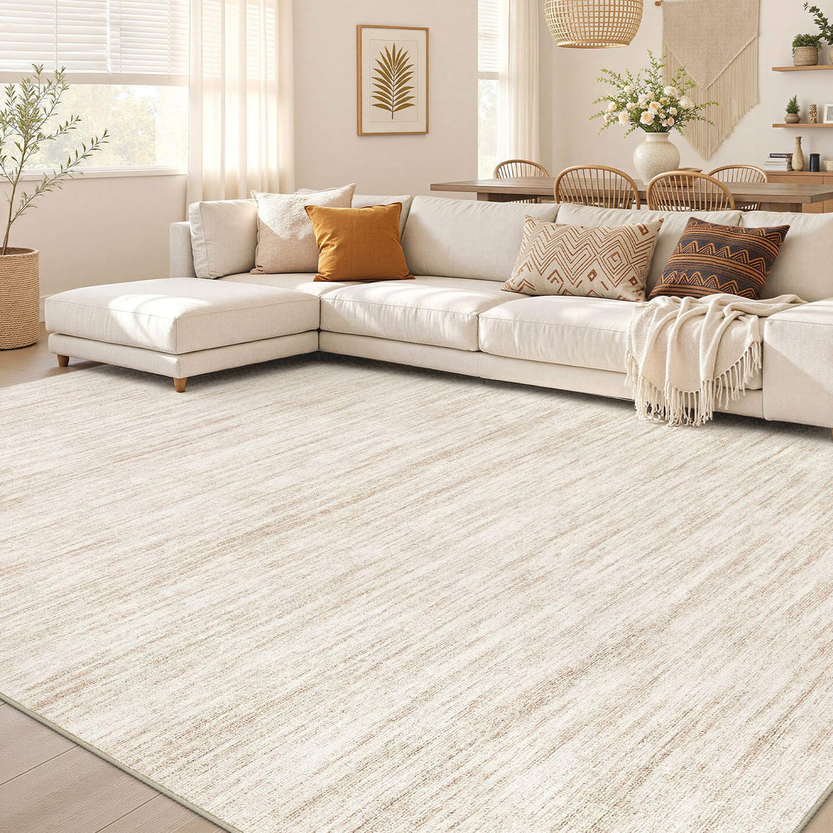 Nakagishi Boho 5x7 Area Rug Living Room Rugs Machine Washable Beige/Brown