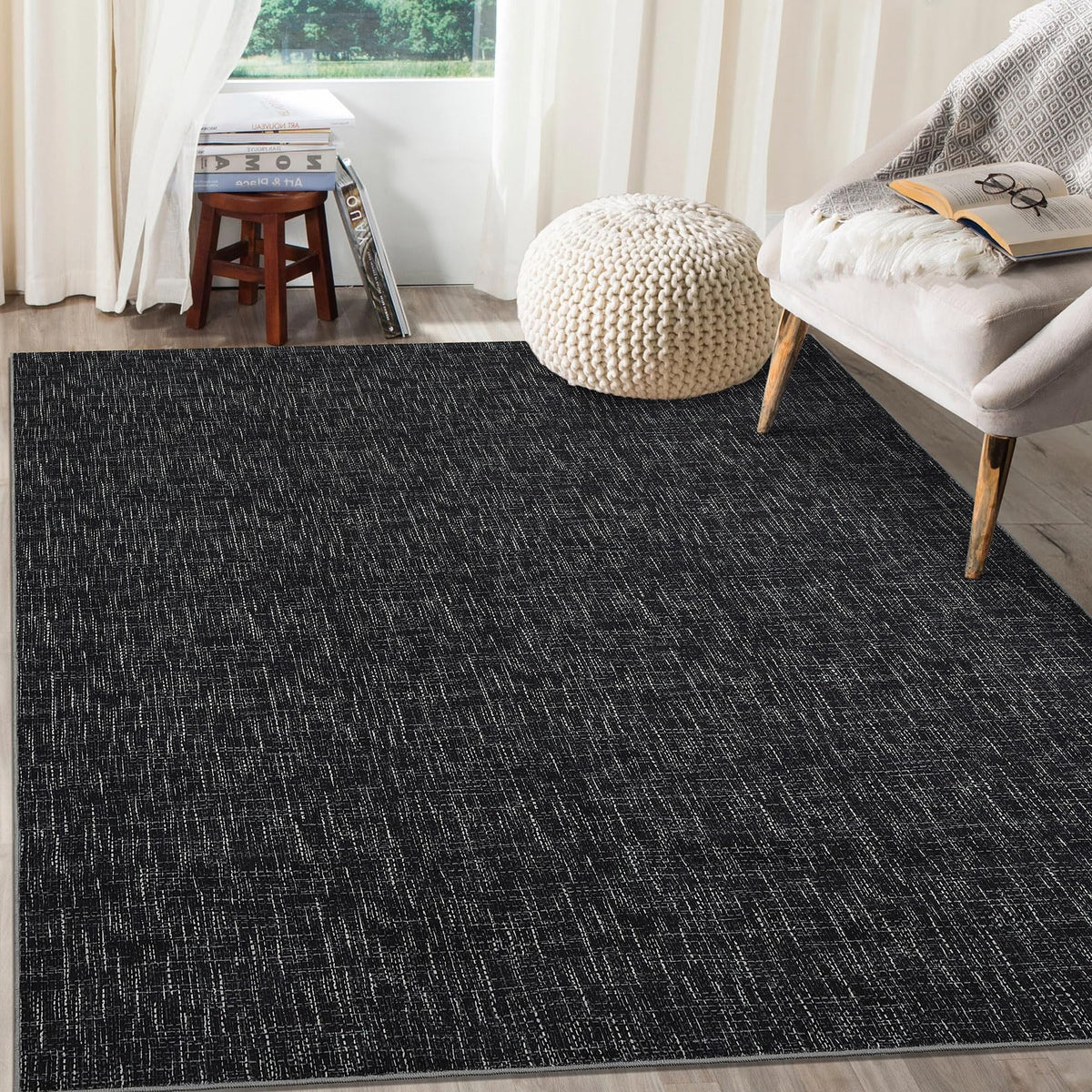 RUGSREAL Bedroom Area Rug 4x6 Modern Abstract Area Rug Stain Resistant Small Living Room Rug Contemporary Dining Room Rug Non-Slip Solid Rug Aesthetic Accent Floor Carpet for Kitchen Office, Dark Grey