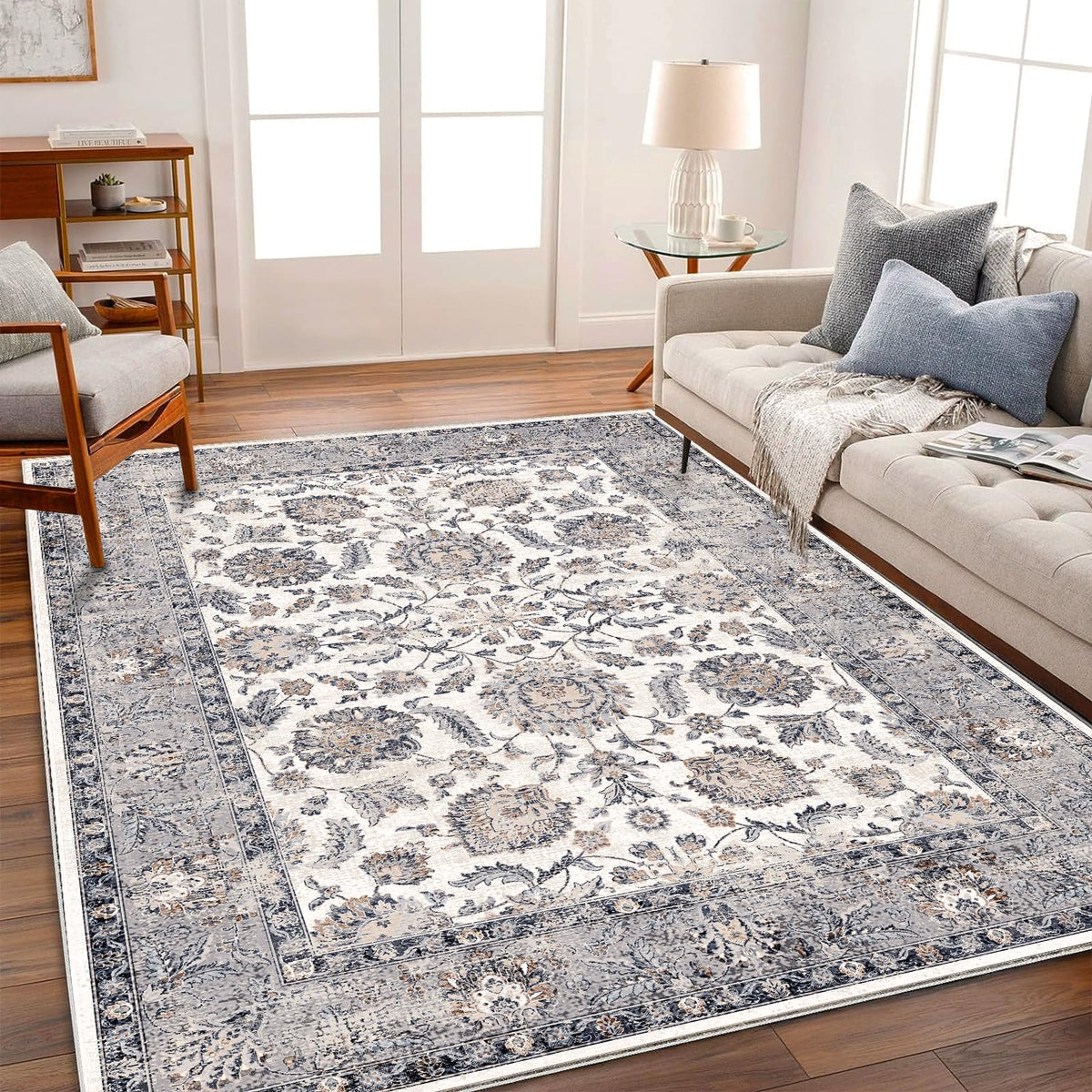 CHAMPLANT 6'x9' Washable Vintage Area Rug Boho Chic Medallion Distressed Design Non-Shedding Easy Care Ideal for High Traffic Areas in Living Room Bedroom Kitchen Office Large Carpet