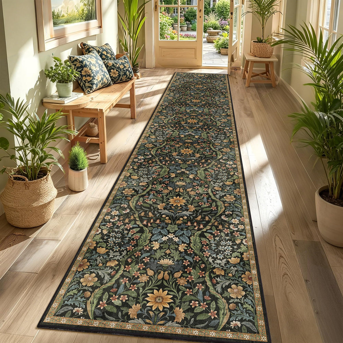 Floral Area Rug 5x7 Botanical Washable Carpet for Living Room