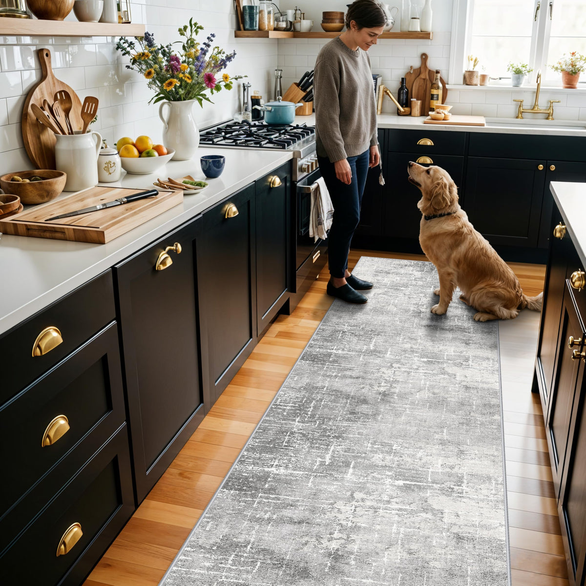 Hallway Washable Runner Rug - 2x10 Kitchen Rugs Entryway Rug Runner Vintage Soft Floor Mat Non Slip Indoor Farmhouse Carpet for Bathroom Living Room Bedroom (2 X 10, Beige)