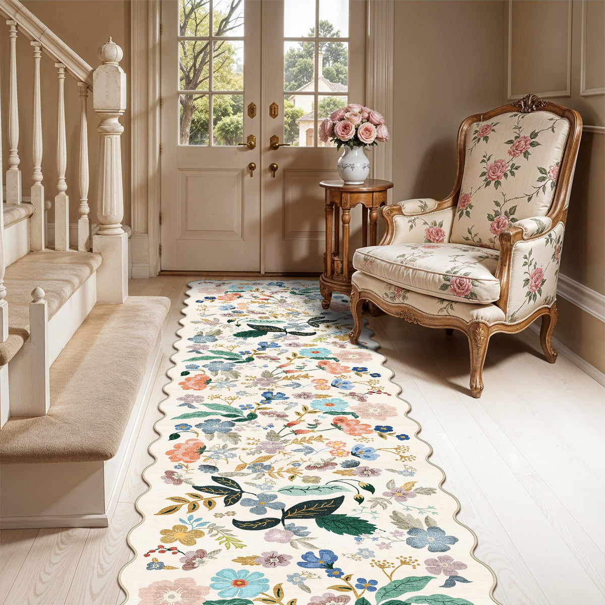Hallway Washable Runner Rug - 2x10 Kitchen Rugs Entryway Rug Runner Vintage Soft Floor Mat Non Slip Indoor Farmhouse Carpet for Bathroom Living Room Bedroom (2 X 10, Beige)