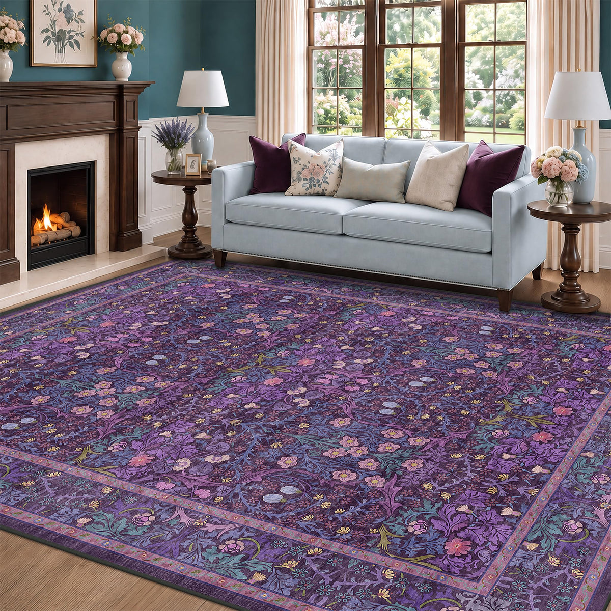 Vintage Floral Dark Green 3x5 Area Rugs for Entryway, Kitchen, Bedroom Beside Rug, Laundry Room, Non-Slip Low Pile Ultra Soft Stain Resistant Small Carpet