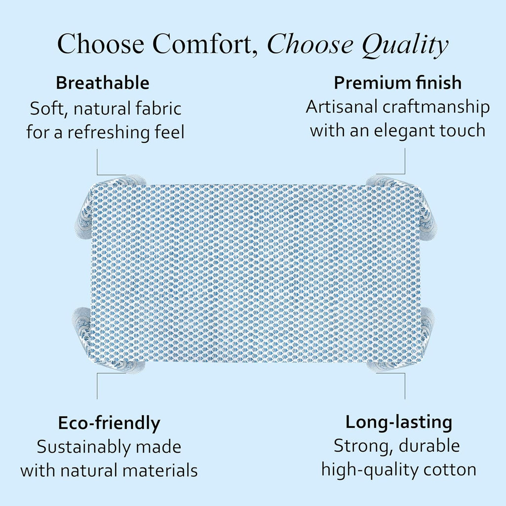 CPC Tablecloth 100% Cotton 70x108 Inch Indian Block Print Rectangle Table Cover, Blue Table Cloth for Weddings, Spring/Summer, Barbeque - Apatite Blue