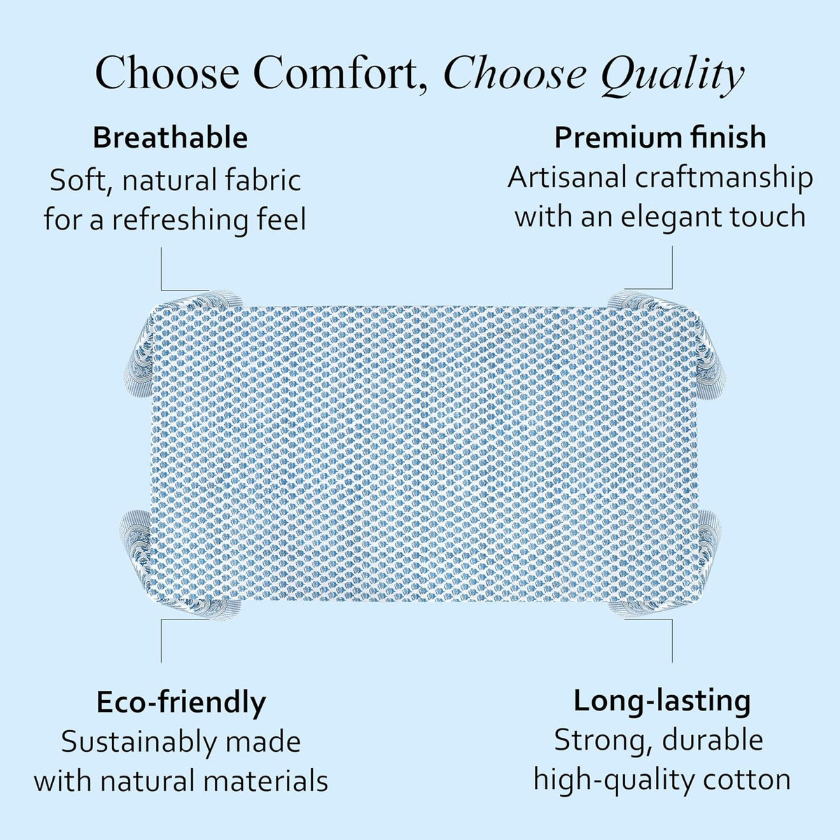 CPC Tablecloth 100% Cotton 70x108 Inch Indian Block Print Rectangle Table Cover, Blue Table Cloth for Weddings, Spring/Summer, Barbeque - Apatite Blue