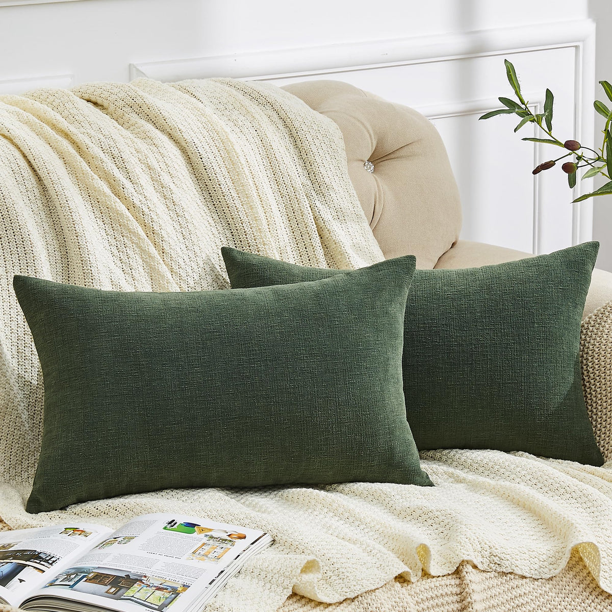 GAWAMAY Decorative Throw Pillow Covers 16x16 Inch Set of 2, Super Soft Chenille Square Pillows Farmhouse Fall Pillowcase for Living Room Bedroom Sofa Couch Cushion Cover Navy Blue 40x40cm