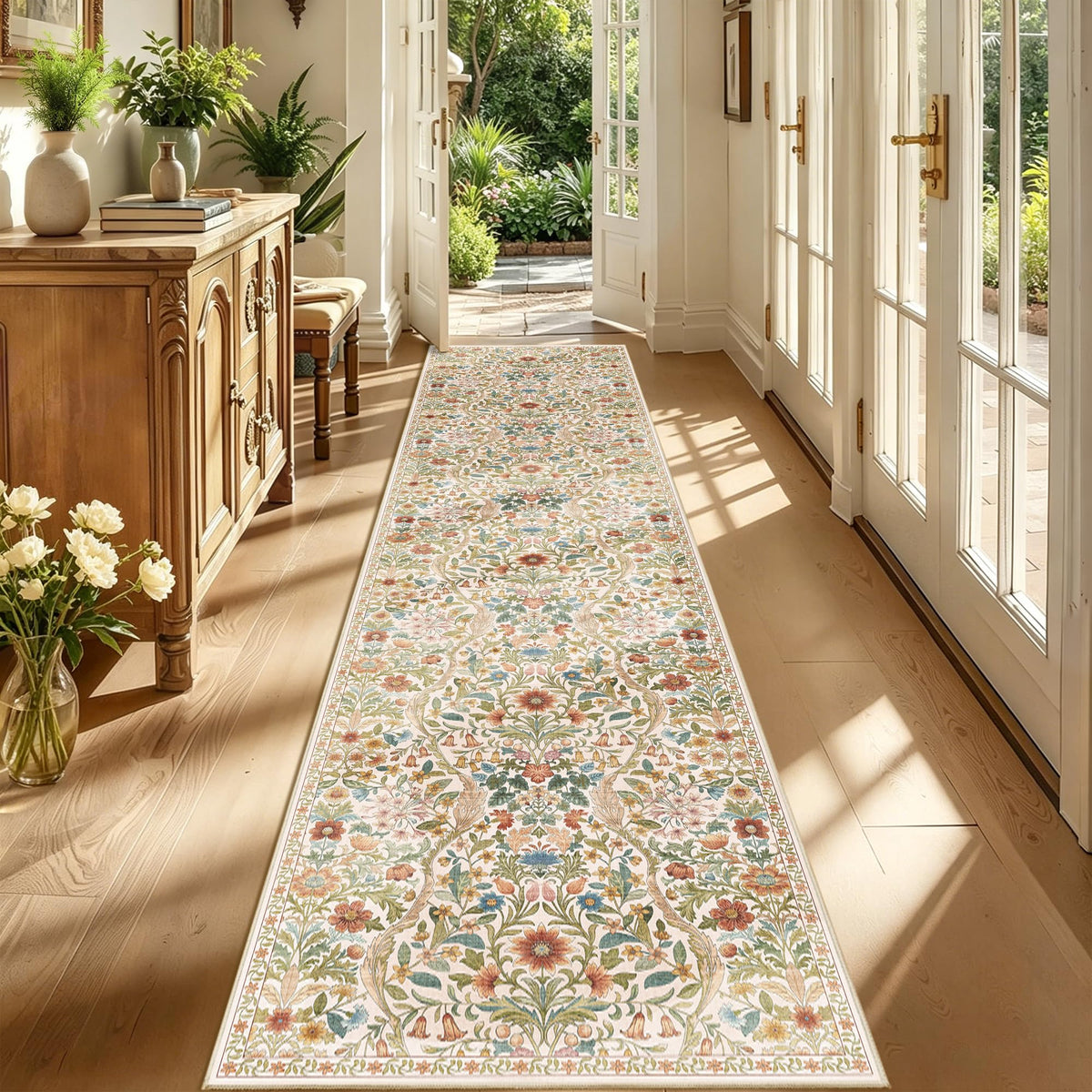 Floral Area Rug 5x7 Botanical Washable Carpet for Living Room
