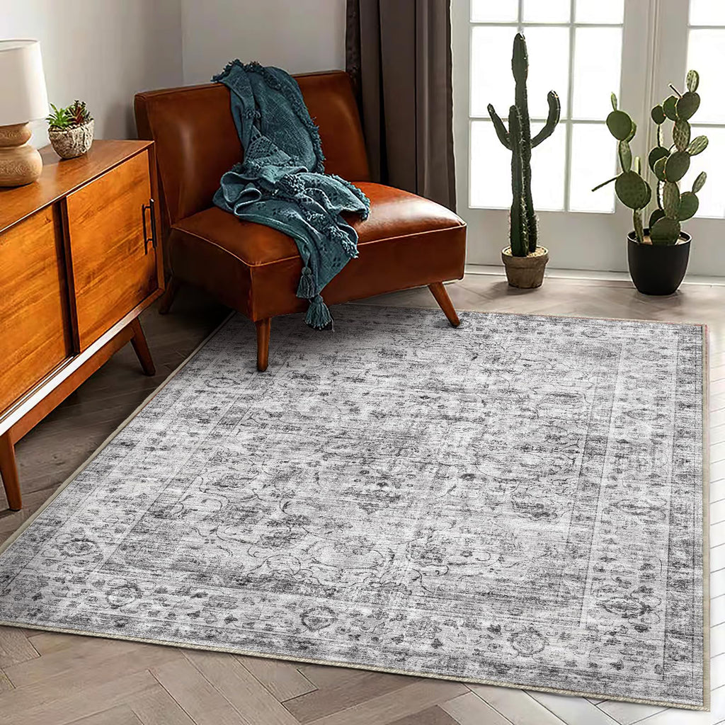 CHAMPLANT 6'x9' Washable Vintage Area Rug Boho Chic Medallion Distressed Design Non-Shedding Easy Care Ideal for High Traffic Areas in Living Room Bedroom Kitchen Office Large Carpet