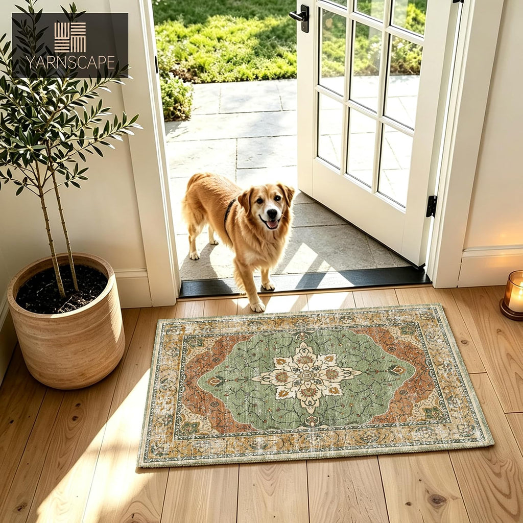 YARNSCAPE 2' x 3' Machine Washable Area Rug, Non-Slip Low-Pile Carpet