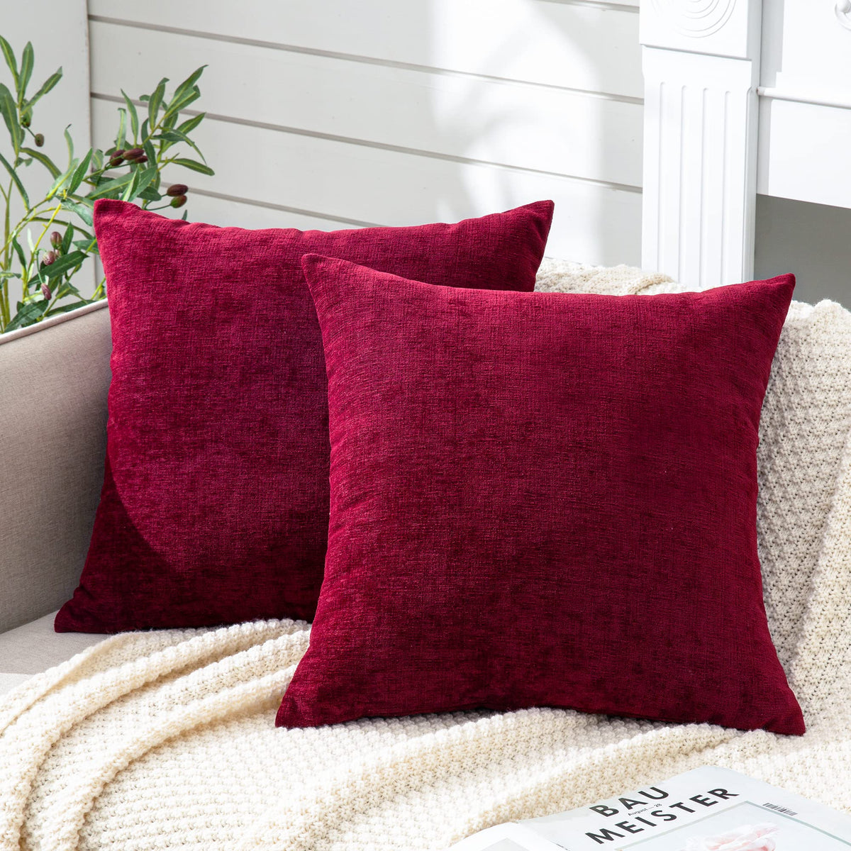GAWAMAY Decorative Throw Pillow Covers 16x16 Inch Set of 2, Super Soft Chenille Square Pillows Farmhouse Fall Pillowcase for Living Room Bedroom Sofa Couch Cushion Cover Navy Blue 40x40cm