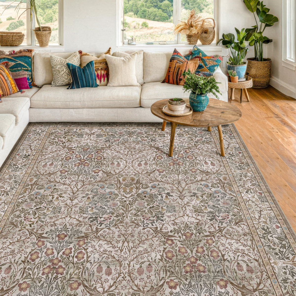 Vintage Floral Dark Green 3x5 Area Rugs for Entryway, Kitchen, Bedroom Beside Rug, Laundry Room, Non-Slip Low Pile Ultra Soft Stain Resistant Small Carpet