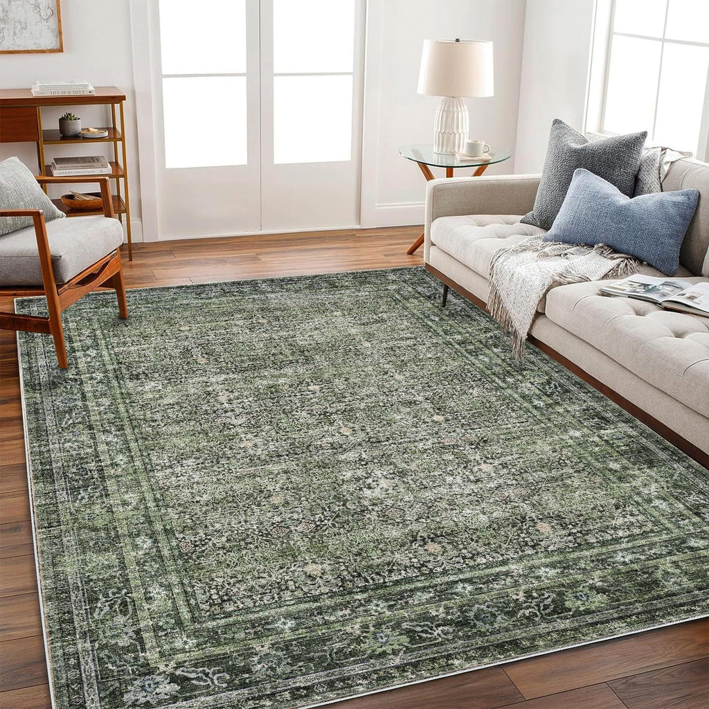 CHAMPLANT 6'x9' Washable Vintage Area Rug Boho Chic Medallion Distressed Design Non-Shedding Easy Care Ideal for High Traffic Areas in Living Room Bedroom Kitchen Office Large Carpet