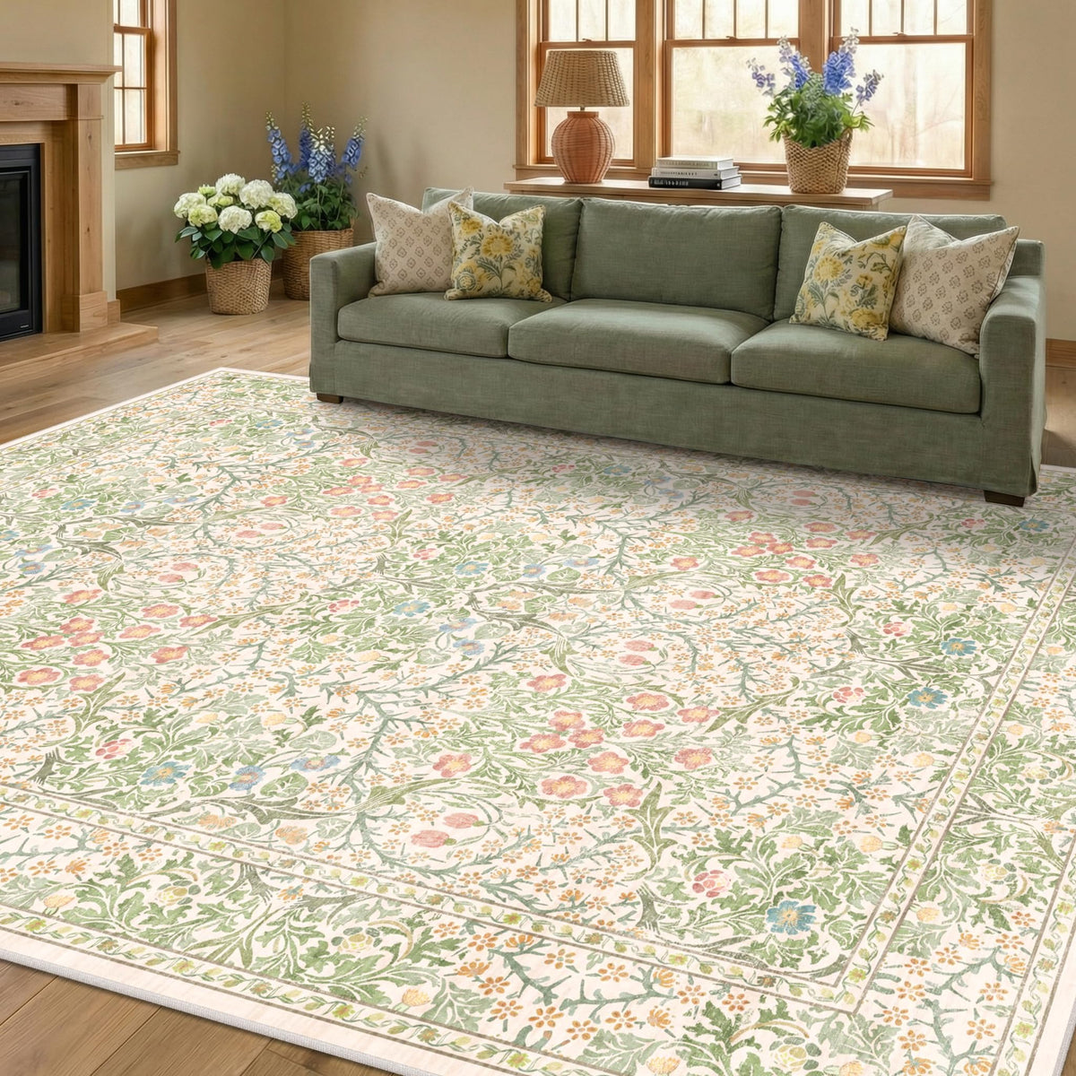 Vintage Floral Dark Green 3x5 Area Rugs for Entryway, Kitchen, Bedroom Beside Rug, Laundry Room, Non-Slip Low Pile Ultra Soft Stain Resistant Small Carpet