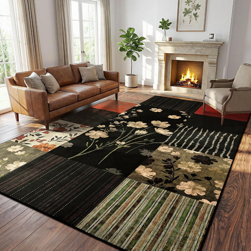 4'x6' Colorful Geometric Patchwork Floral Area Rug