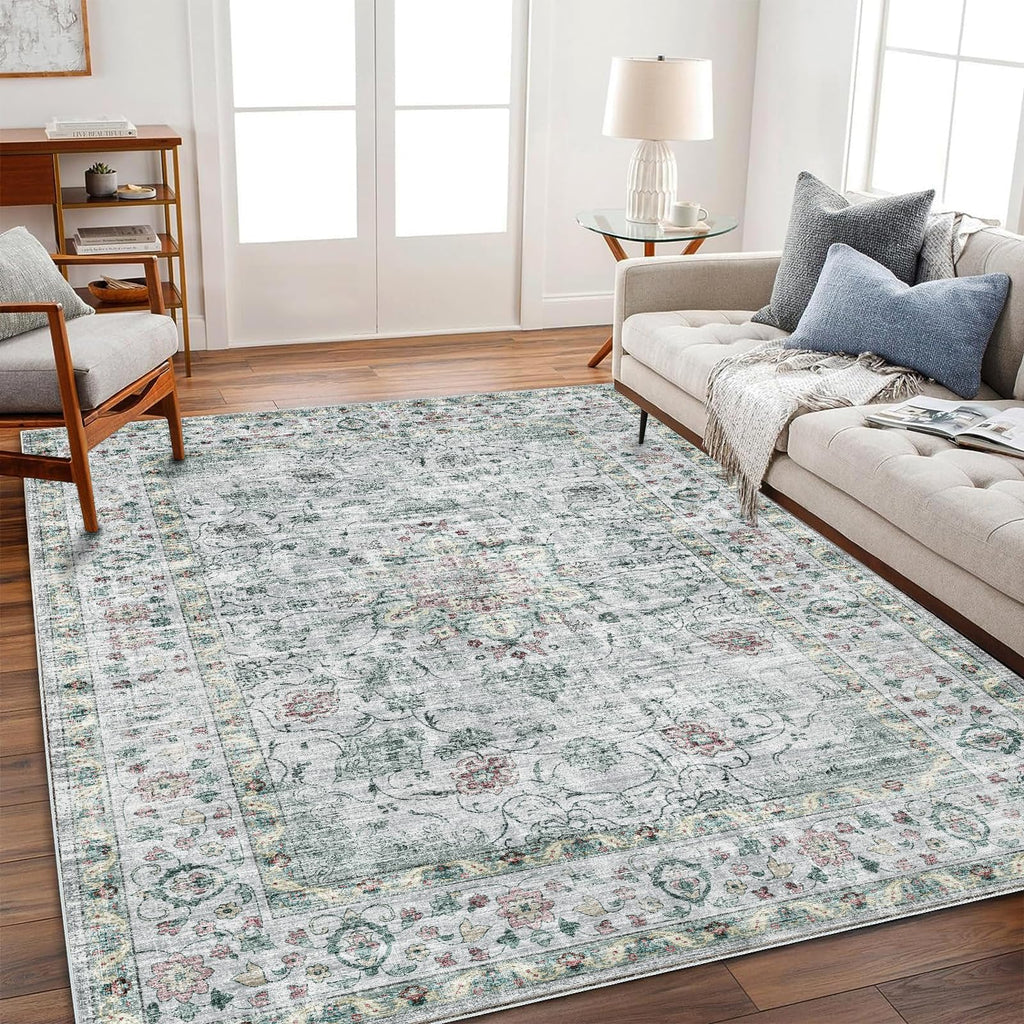 CHAMPLANT 6'x9' Washable Vintage Area Rug Boho Chic Medallion Distressed Design Non-Shedding Easy Care Ideal for High Traffic Areas in Living Room Bedroom Kitchen Office Large Carpet