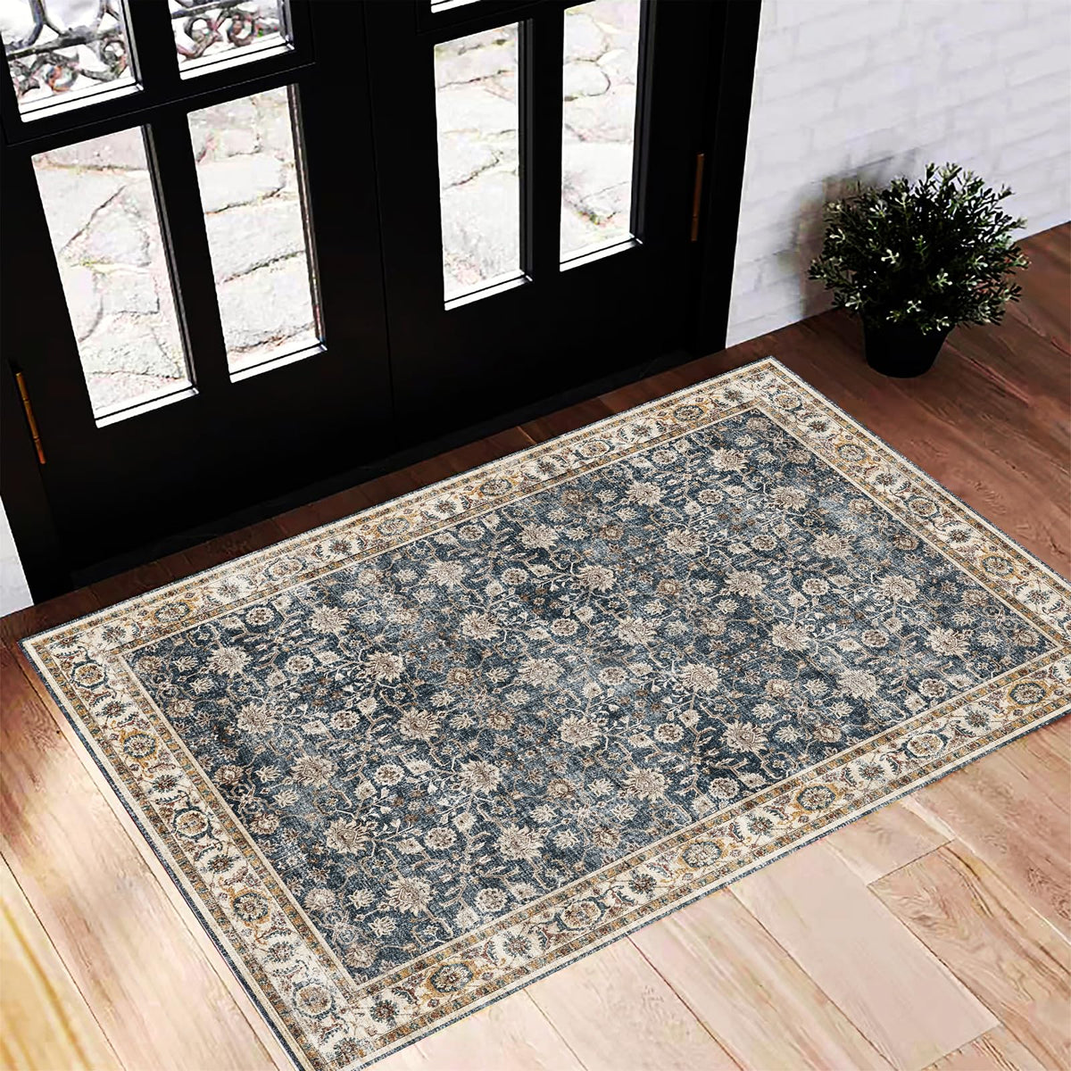 CHAMPLANT 6'x9' Washable Vintage Area Rug Boho Chic Medallion Distressed Design Non-Shedding Easy Care Ideal for High Traffic Areas in Living Room Bedroom Kitchen Office Large Carpet