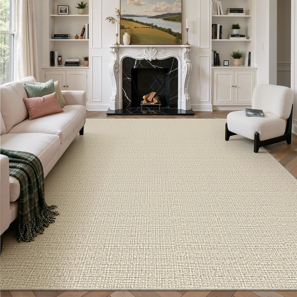 Valenrug Washable Rugs 5x7, Non Slip Large Area Rugs for Living Room, Beige