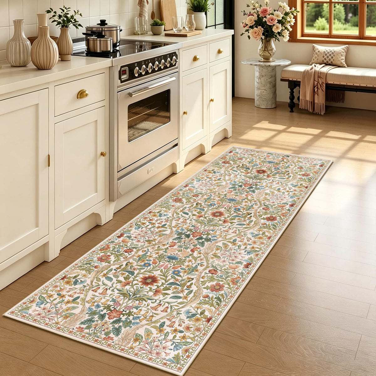 Floral Area Rug 5x7 Botanical Washable Carpet for Living Room