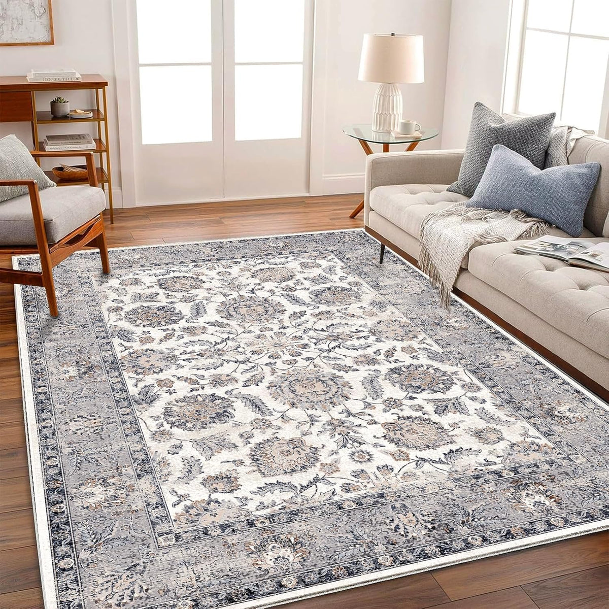 CHAMPLANT 6'x9' Washable Vintage Area Rug Boho Chic Medallion Distressed Design Non-Shedding Easy Care Ideal for High Traffic Areas in Living Room Bedroom Kitchen Office Large Carpet