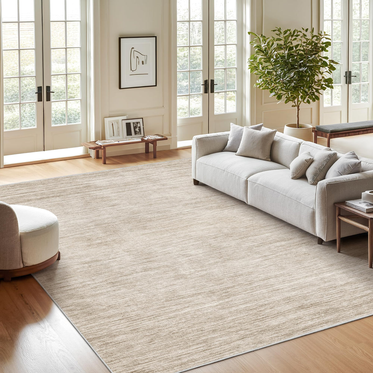 Valenrug Washable Rugs 5x7, Non Slip Large Area Rugs for Living Room, Beige