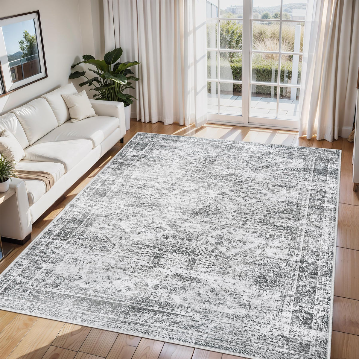 8x10 Area Rugs for Living Room Washable Bedroom Dining Room Blue Grey