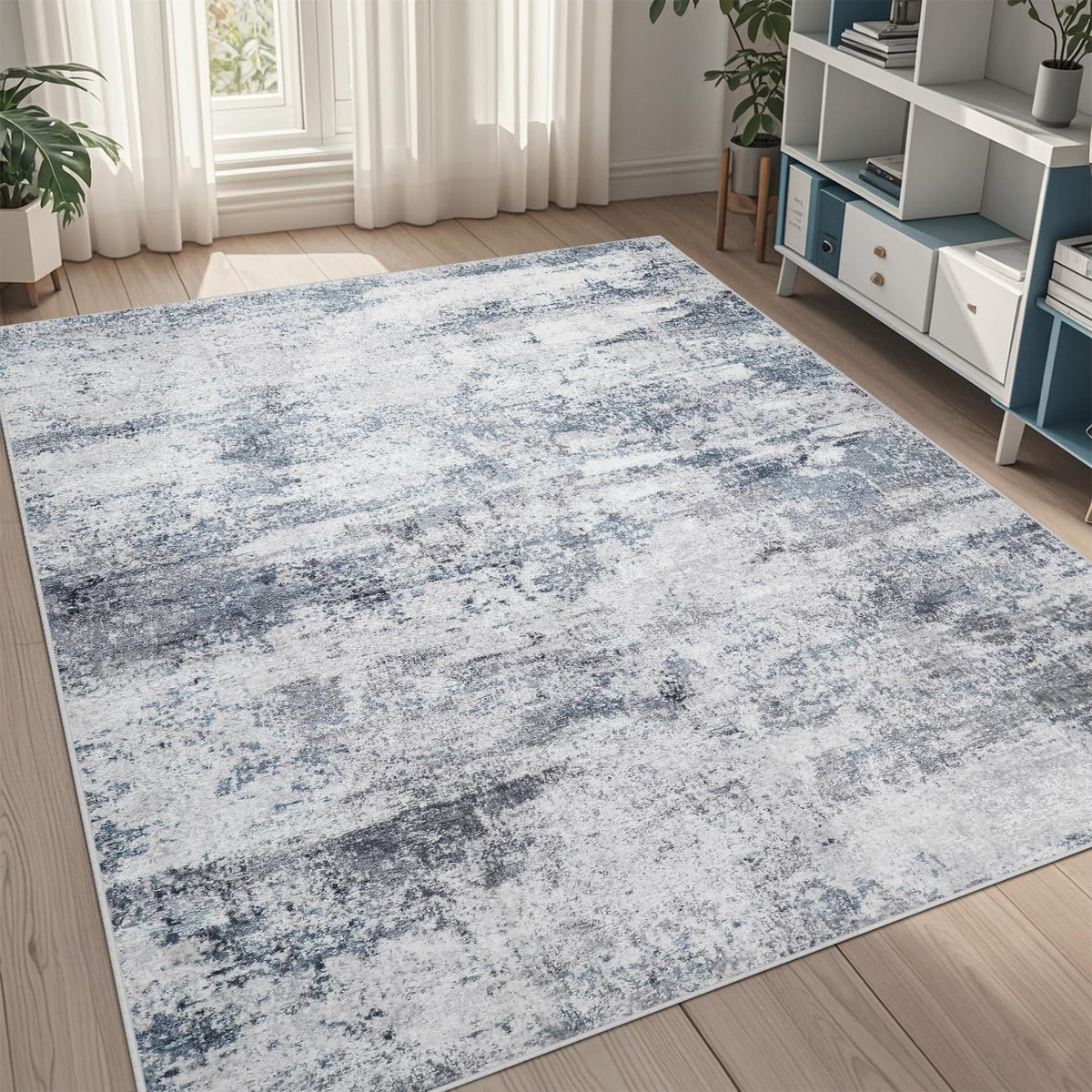 8x10 Area Rugs for Living Room Washable Bedroom Dining Room Blue Grey