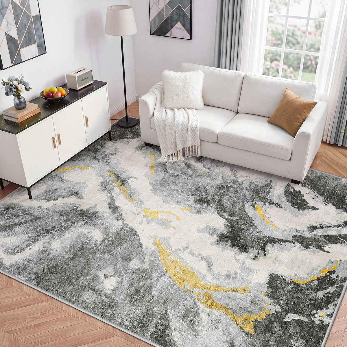 LIVELYGLOW 5x7 Washable Vintage Area Rug, Bedroom Dorm Rug