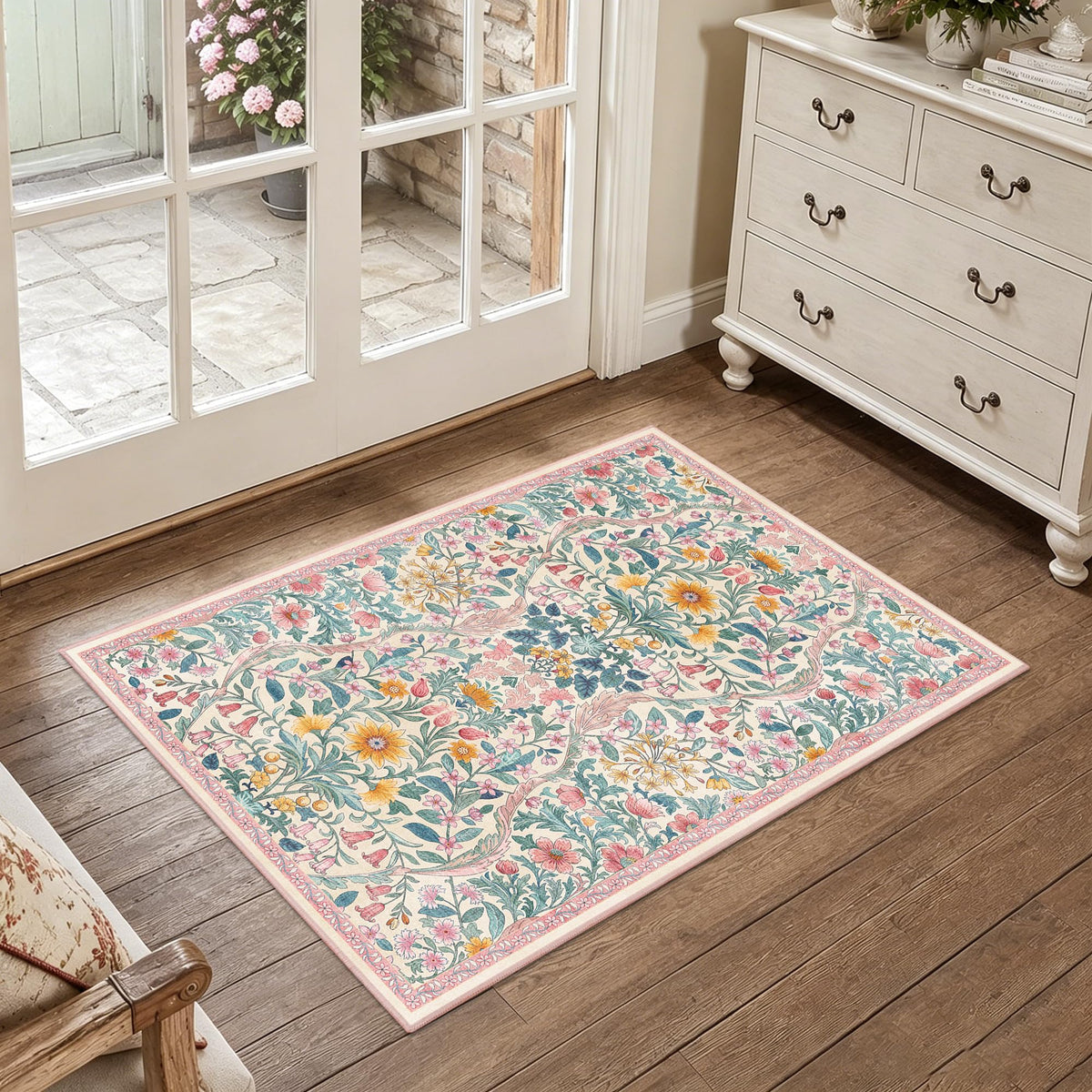 Floral Area Rug 5x7 Botanical Washable Carpet for Living Room